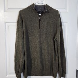 Kinross Cashmere Men's Olive 1/4 Zip-Up Sweater, XXL
